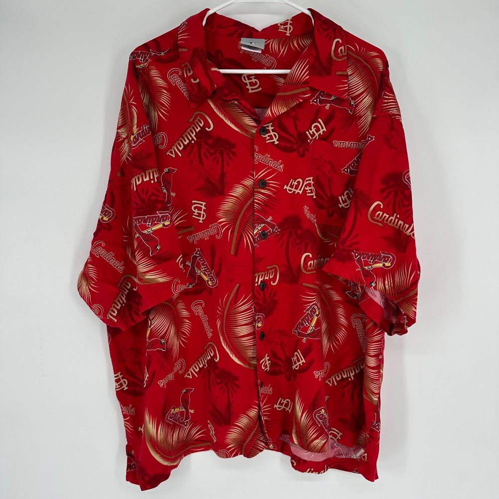 MLB St Louis Cardinals Red Tropical Hawaiian Camp Shirt Mens 2XL Button Up